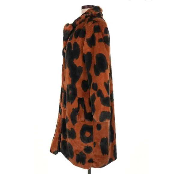 Stoosh Cowhide Print Faux Fur Coat in Brown and Black - Picture 5 of 6